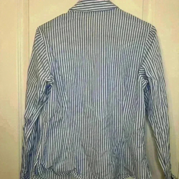 Lilly Pulitzer Color Flip Cuffs Blue and White Stripe Long Sleeve Button Up - Picture 2 of 9